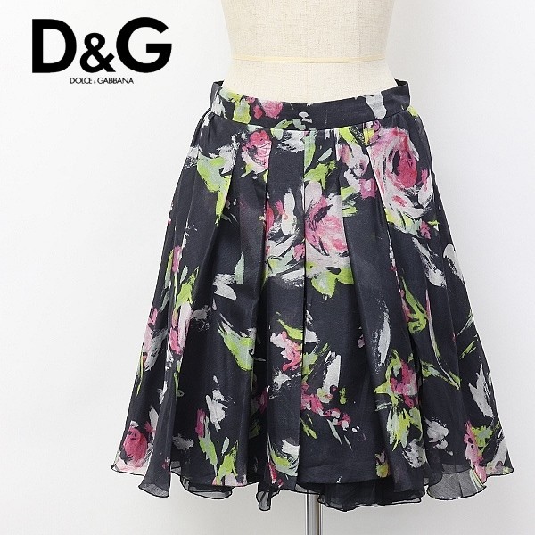 D&G ブラック シフォン 清々し プリーツスカート サイズ40
