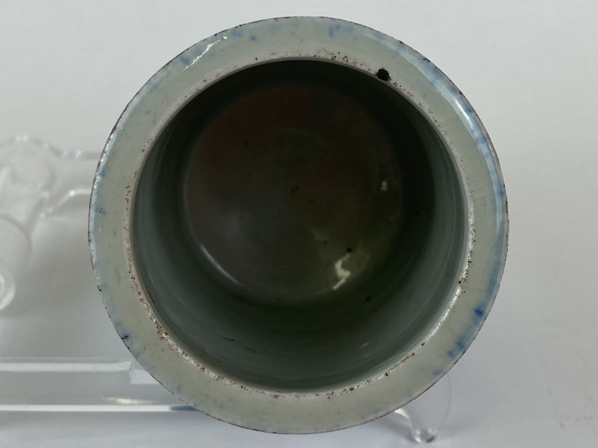 後】O028 【染付筆筒】古美術品 古玩 中国美術 骨董品 時代物 古道具