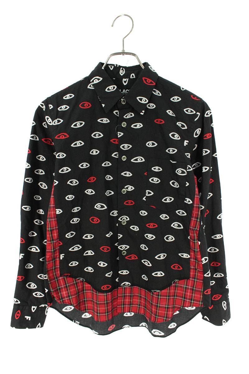 ブラックコムデギャルソン BLACK COMME des GARCONS サイズ:XS AD2015アイチェック長袖シャツ ブラック×レッド×ホワイト【2221_2】【99】