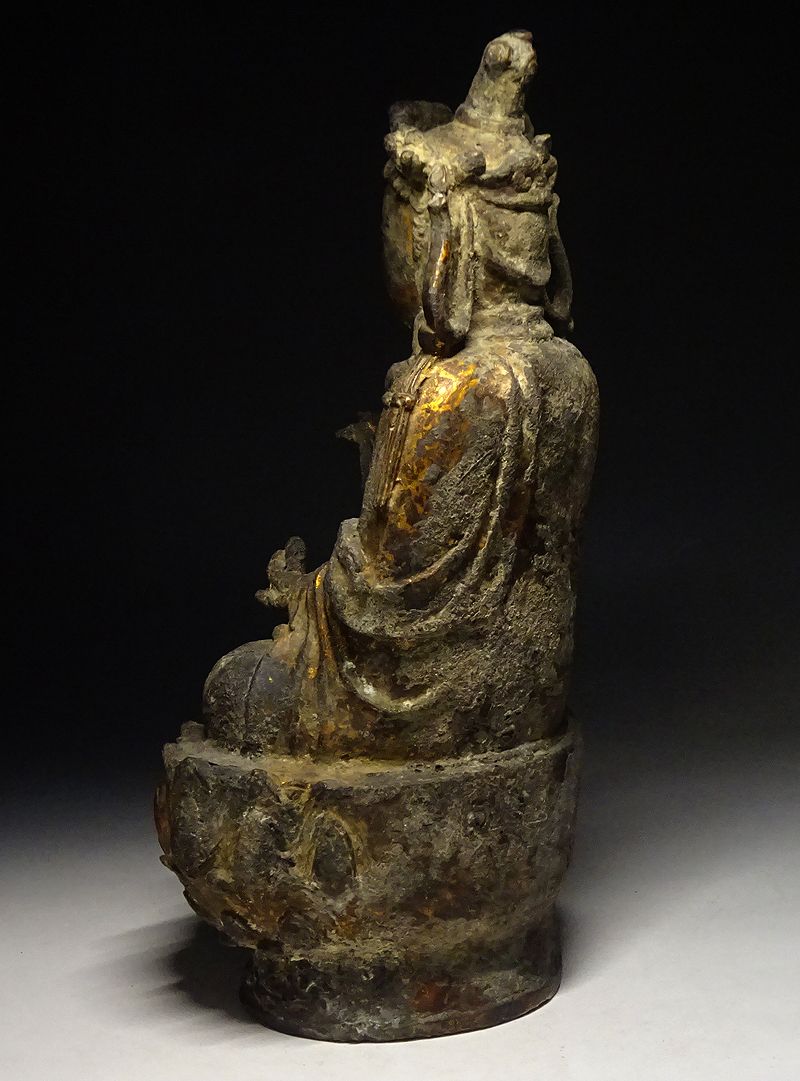 古鉄 古美術 聖観音立像 鉄仏 仏教美術 鍍金 古美術 猫 - 唐の金銅