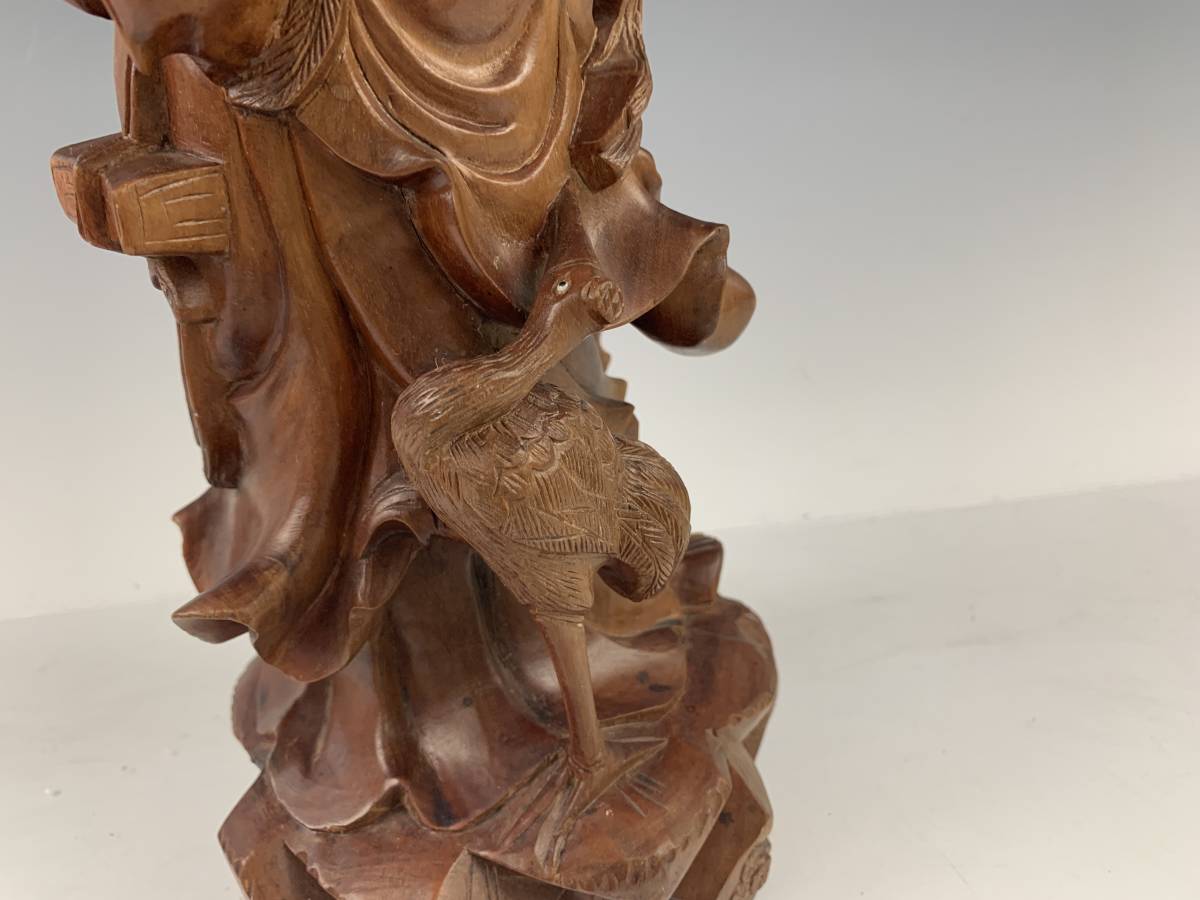縁起物 木彫 置物 ◇大型 木製 仙人像 魔除 全長⁄約62cm 公式通販 寿老人