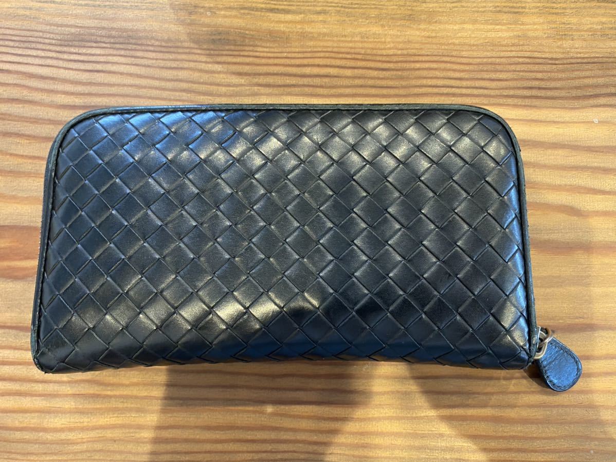 Bottega Veneta ボッテガ ヴェネタ レザー長財布 ブラック/ブルー BOTTEGA VENETA ボッテガヴェネタ ラウンドファスナー長財布 ブラック