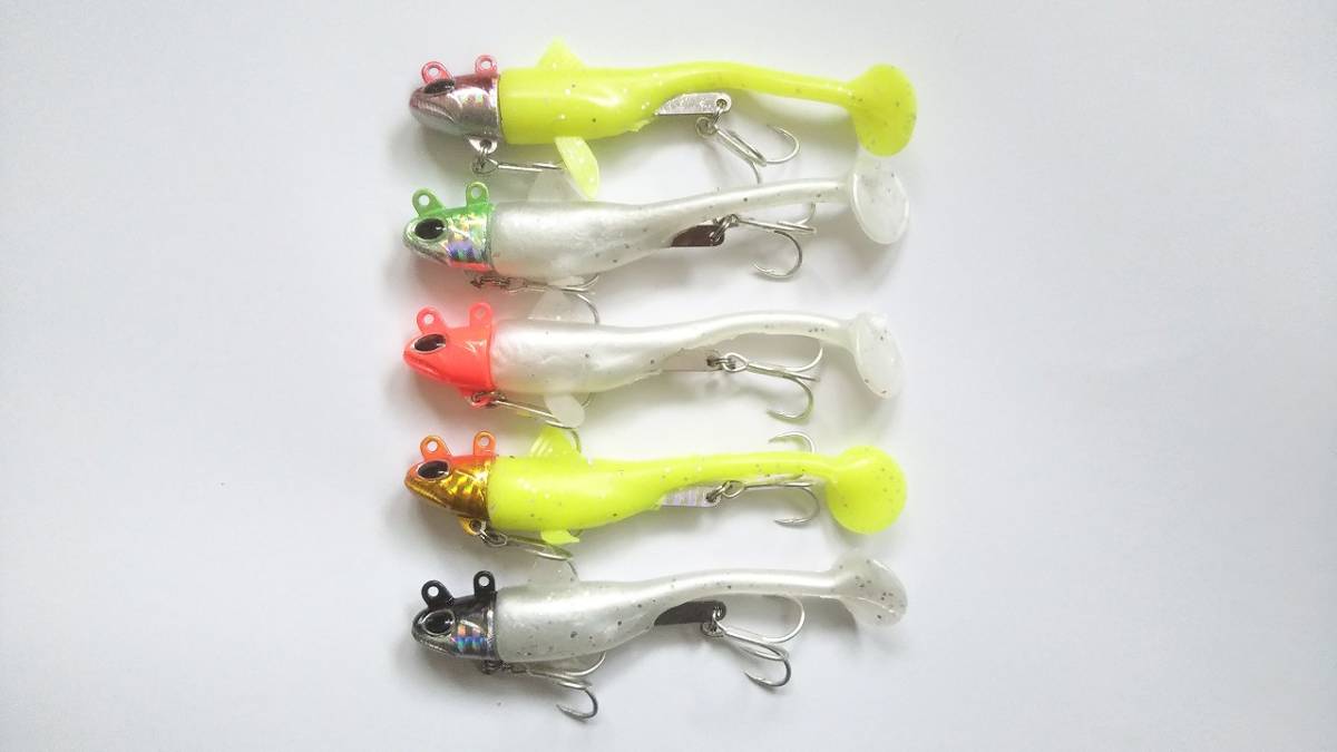 約29g ジグヘッド ワーム 5色セット 魚型ヘッド 市販のワームを着脱可能 やわらか素材 ヒラメ マゴチ シーバス タチウオ 根魚 ソフトルアー 売買されたオークション情報 Yahooの商品情報をアーカイブ公開 オークファン Aucfan Com