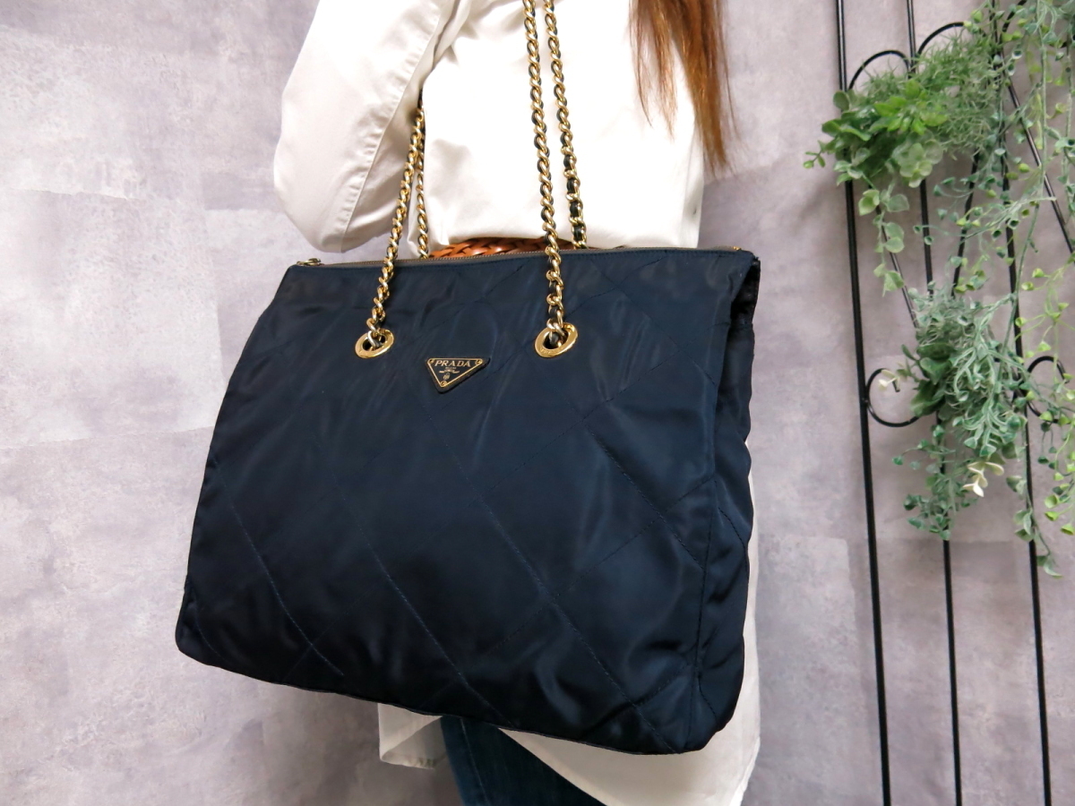 attan様　☆☆ PRADA プラダ　ハンドバッグ　ナイロン　チェーン　ポノコ ○美品○PRADA プラダ○ポコノ ナイロン キルティング○チェーン