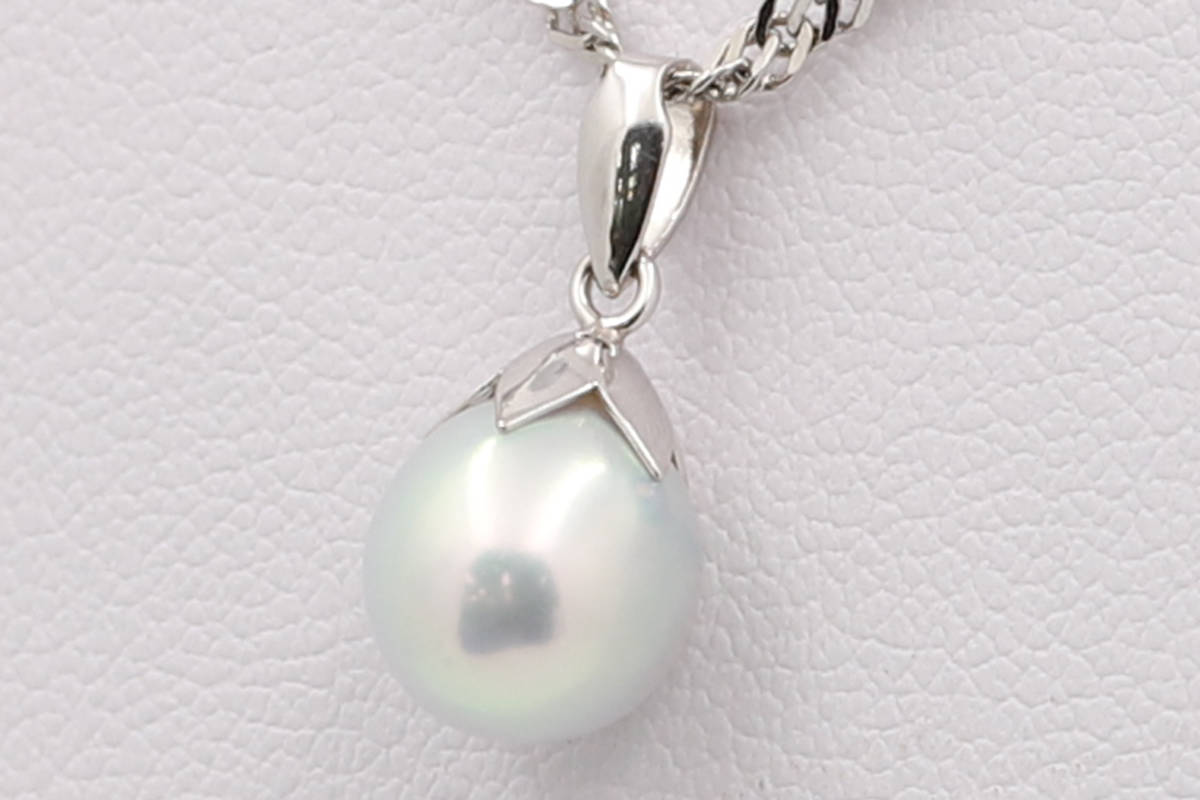 1円☆美品【田崎真珠/TASAKI】K14WG×パールペンダントトップ グレー 