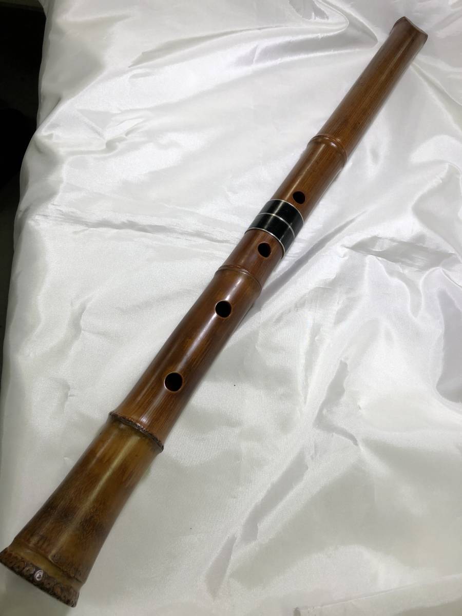 尺八 都山流 鹿山 中継ぎ 竹製 和楽器 中継ぎ輪 金一線 全長54.5cm