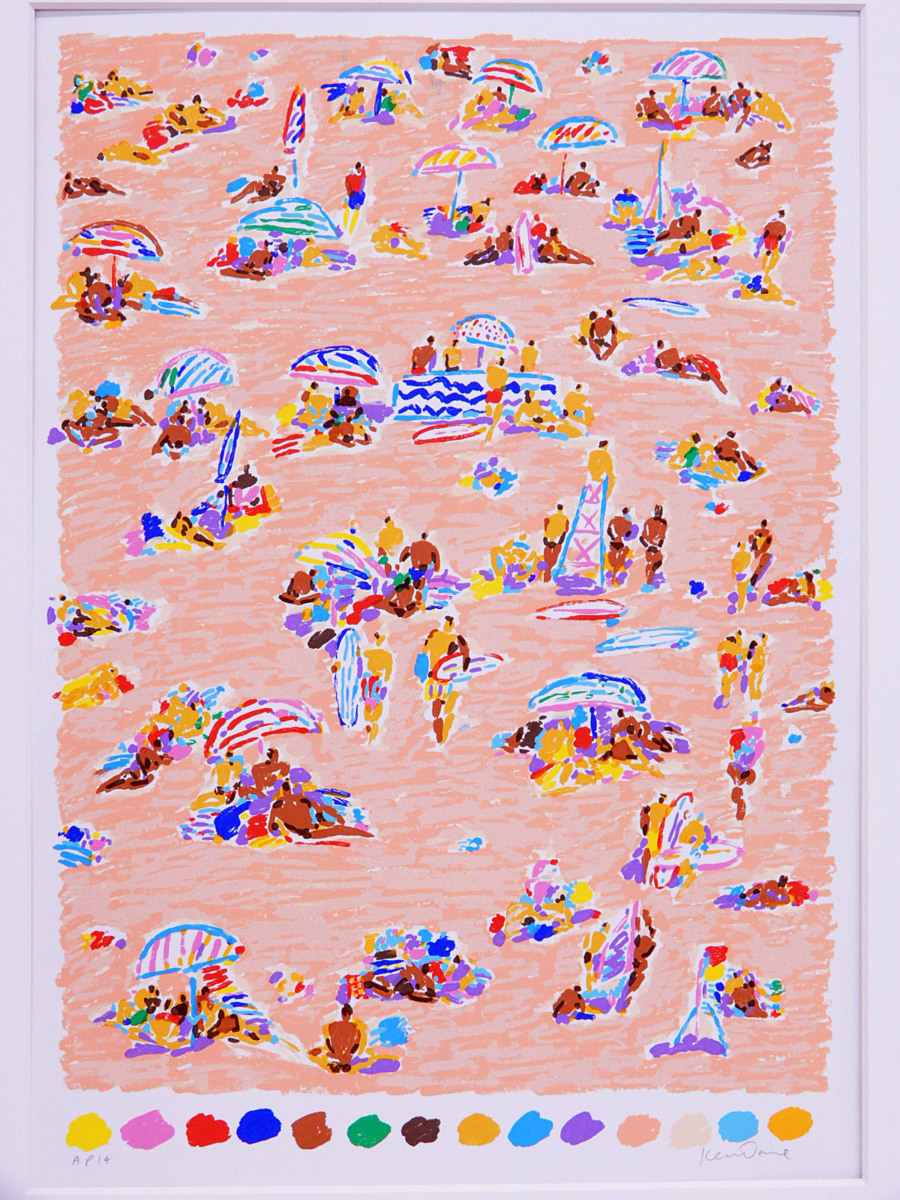 ケン ドーン ビーチ2 大判 シルクスクリーン 版画 A.P14 額装 直筆サイン入り オーストラリアの有名アーティスト ポップアート 絵画 ...
