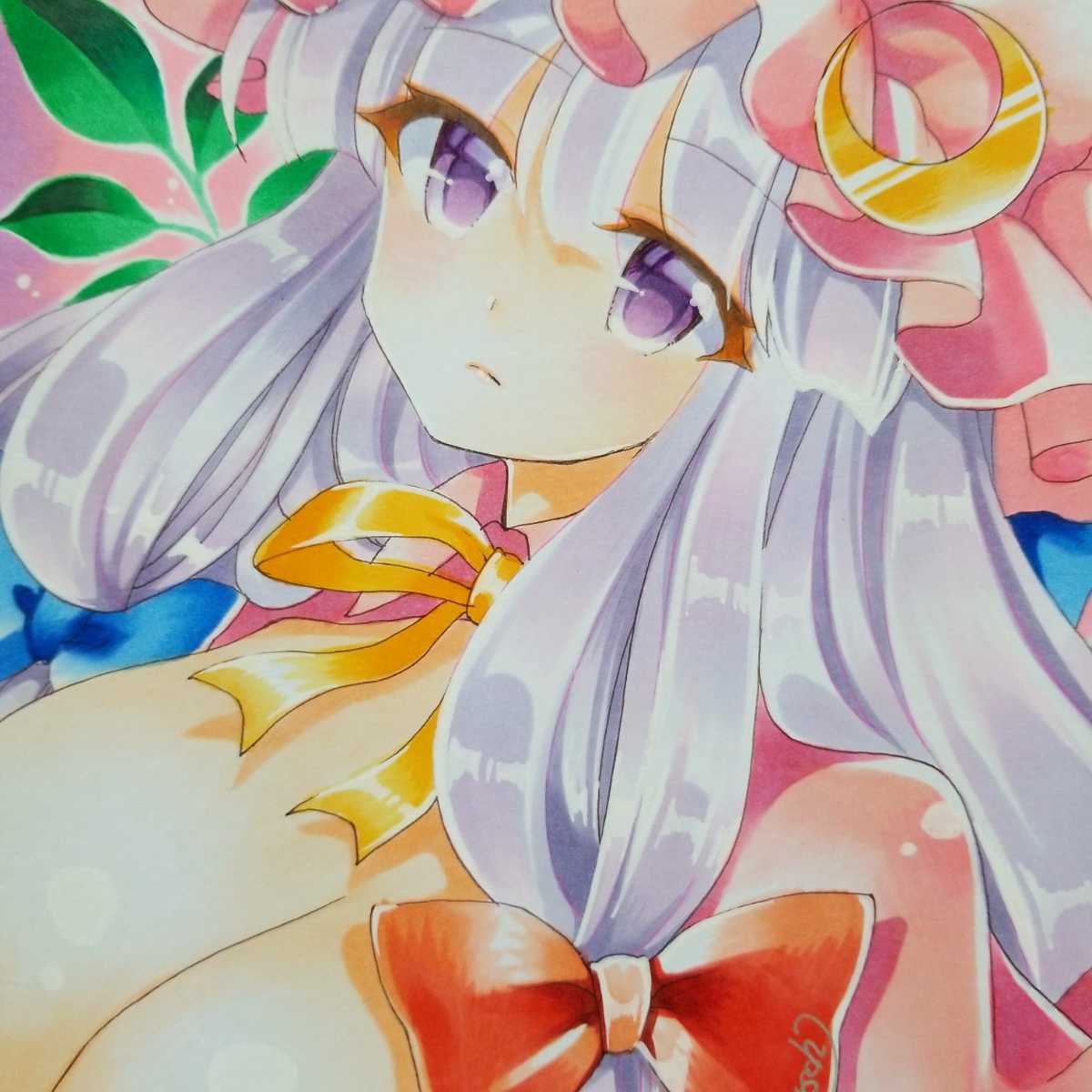 中色紙 手描きイラスト 東方Project 同人 直筆 原画 パチュリー