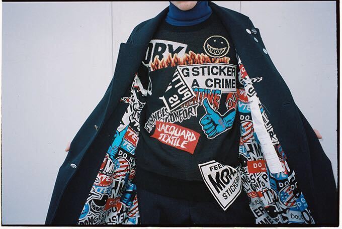 doublet 名作 Stickers Pattern Jacquard Knit ステッカー ニット ジャ