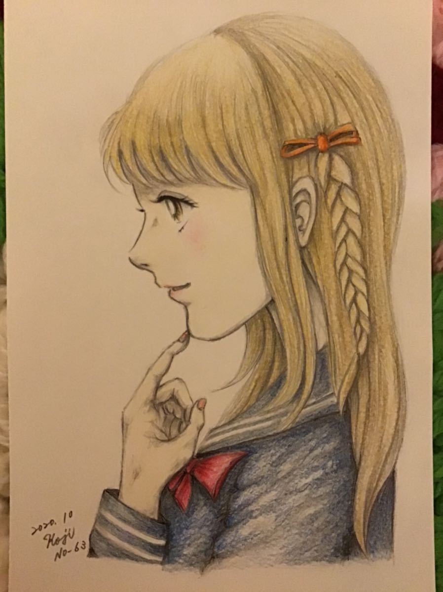 男女兼用 手書きイラスト セーラー服の少女no 62 もの想い Thoughts 鉛筆 色鉛筆 ボールペン 画用紙 サイズ16 5 11 5 新品 非売品 Realcoffeebagco Com