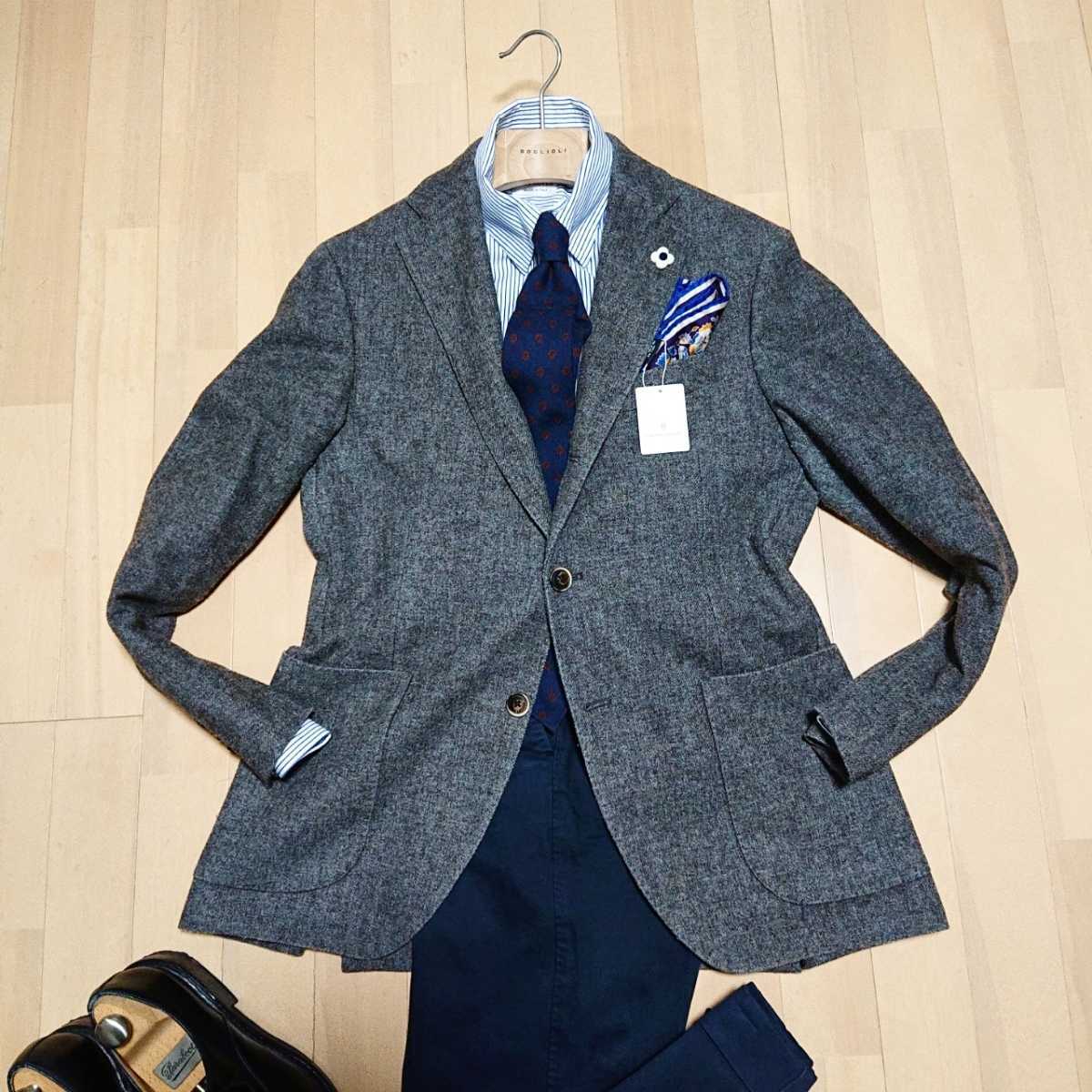 【美品】ラルディーニ 秋冬ハリスツイード系 高級11万 48 L LARDINI テーラードジャケット BEAMSFビームスエフ ネクタイパンツに◎ 46 M &frasl; LARDINI ラルディーニ テーラードジャケット チェック柄 極美品LARDINI×ハリスツイード伊製ジャケット48クレイジーパターン千鳥