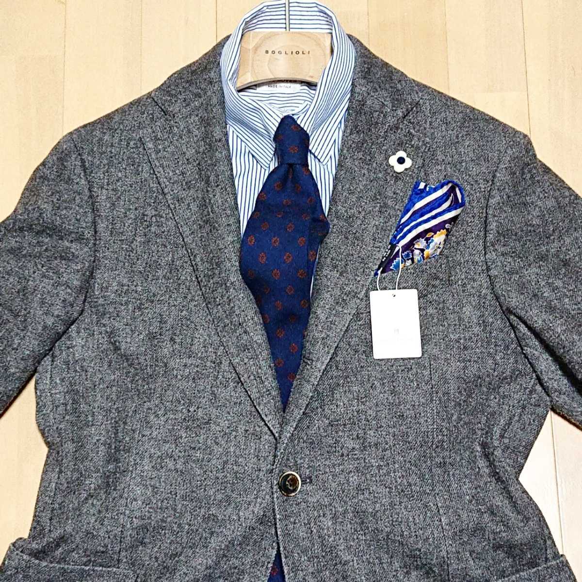 【美品】ラルディーニ 秋冬ハリスツイード系 高級11万 48 L LARDINI テーラードジャケット BEAMSFビームスエフ ネクタイパンツに◎ 46 M &frasl; LARDINI ラルディーニ テーラードジャケット チェック柄 極美品LARDINI×ハリスツイード伊製ジャケット48クレイジーパターン千鳥