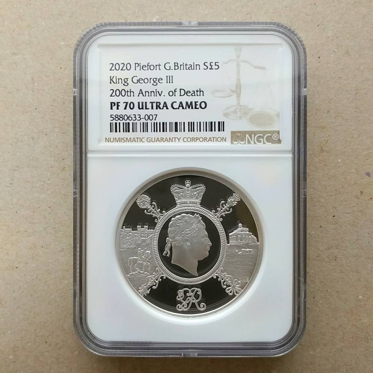 ジョージ3世没後200周年 5ポンド ピエフォー 銀貨 プルーフ PF70 UC 2020年 イギリス ジョージ3世没後200周年 5ポンド プルーフ 銀貨