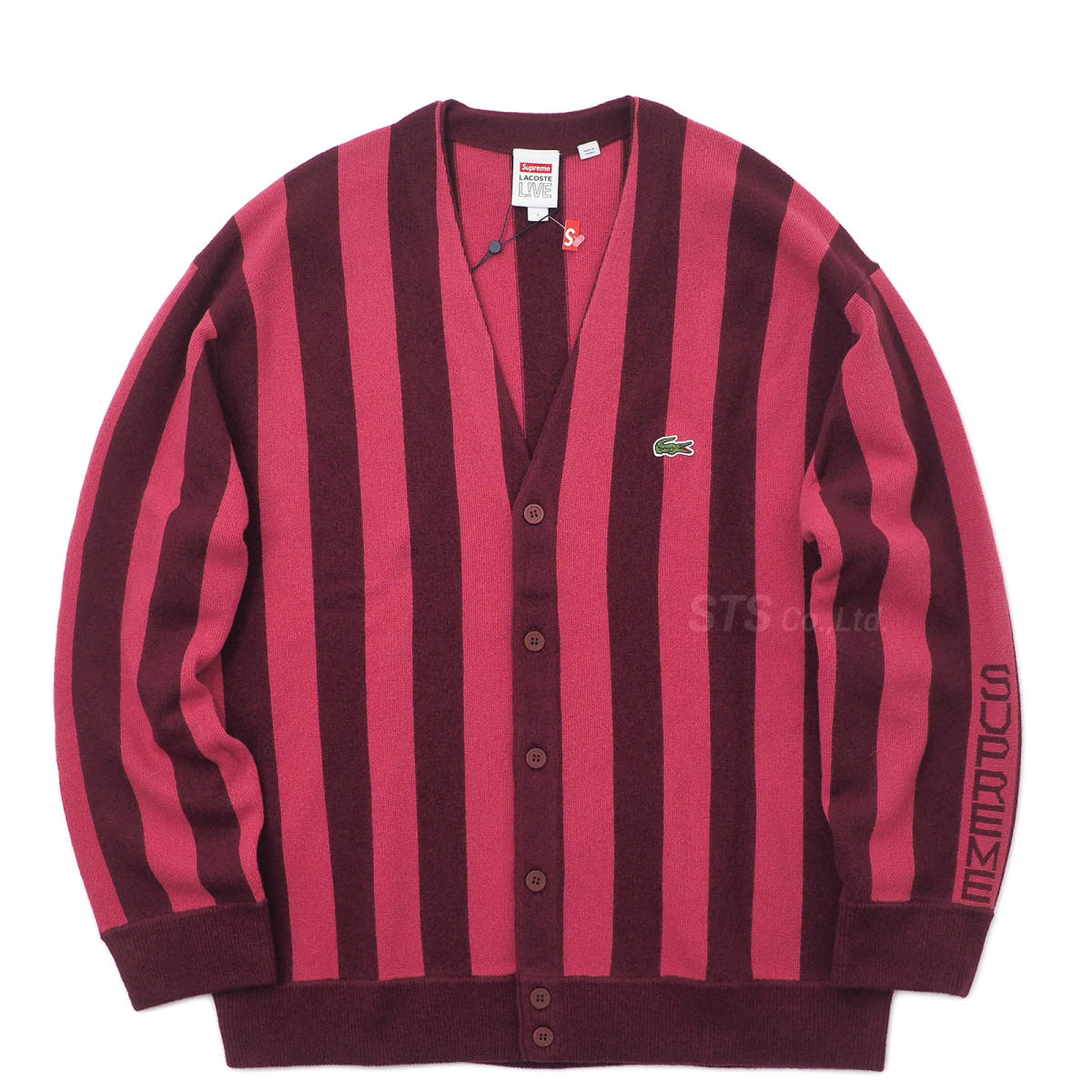 Supreme/LACOSTE Stripe Cardigan バーガンディーL シュプリーム 