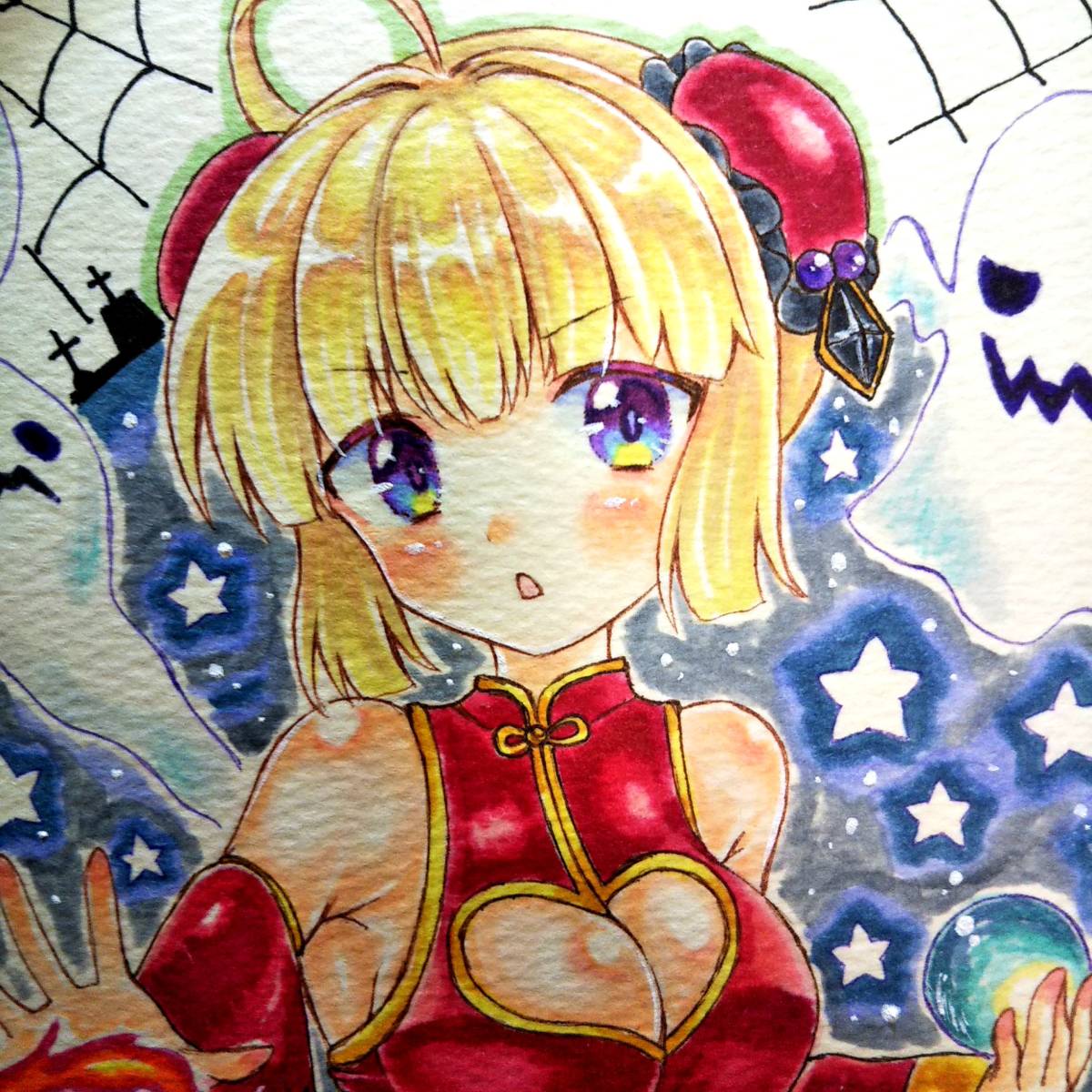 手描きイラスト オリジナル ハロウィンの金髪チャイナちゃん チャイナドレス 手描きイラスト 売買されたオークション情報 Yahooの商品情報をアーカイブ公開 オークファン Aucfan Com