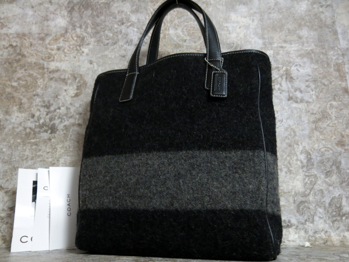 □極美品□COACH コーチ□メンズ□ウール カーフ レザー 本革□トート