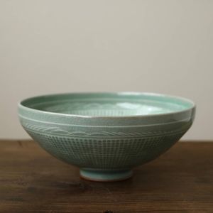 韓国陶窯　金正黙　青磁　水差し 青磁象嵌水差し、東谷窯、金正黙、韓国のやきもの、梨花女子大陶芸研究所作