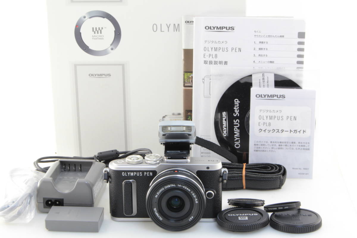 A+ (美品) OLYMPUS オリンパス PEN E-PL8 ブラック 14-42mm EZ 元箱 ショット数わずか2202回 初期不良返品無料 領収書発行可能