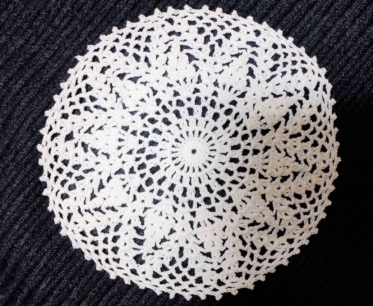 ハンドメイド■レース編み「クロッシュレースドイリー　４枚セット」26■＃40オフホワイト　コースターなどに_5