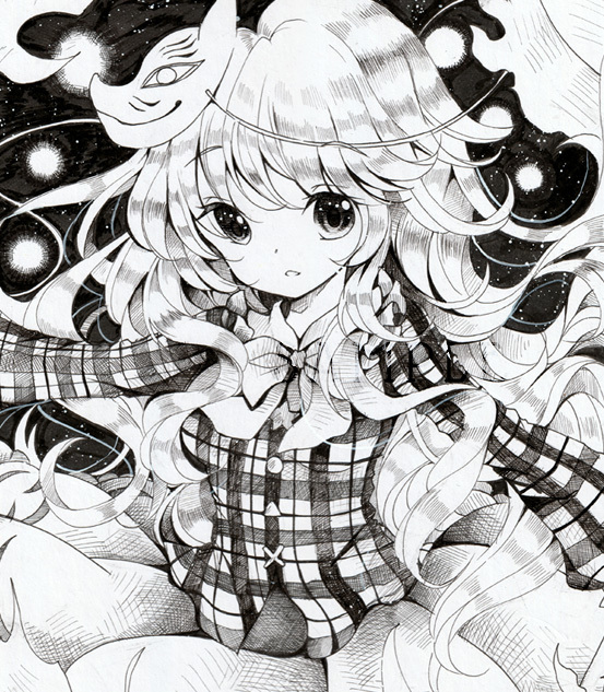 同人手描きイラスト 東方project 秦こころ ペン画 モノクロイラスト 色紙 原画 手描きイラスト 売買されたオークション情報 Yahooの商品情報をアーカイブ公開 オークファン Aucfan Com