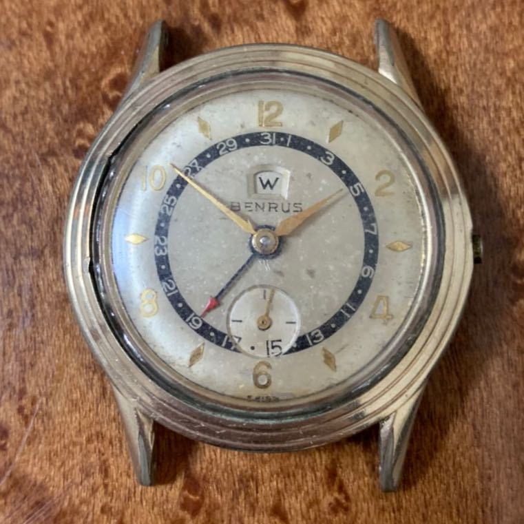 ポインターデイト！【BENRUS】カレンダー付き 手巻き時計 ジャンク スモセコ ブルズアイ
