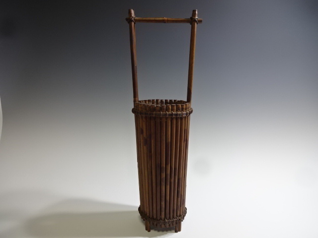 竹籠 渡辺竹清作 いけばな 茶花 花入 小原流 竹細工 竹編手付 花器