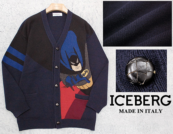 激安大特価，2026 定価￥67 300 伊製 アイスバーグ ICEBERG&times;DCコミック 公式コラボ バットマン BATMAN くるみ釦 ウール100％ ニットカーディガン/アメコミ(アイスバーグ)｜売買されたオークション情報、yahooの商 アイスバーグ