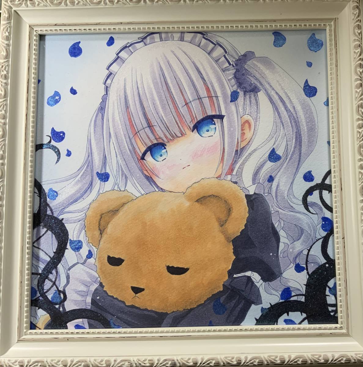 手書きイラスト オリジナル ツインテールの女の子 色紙イラスト 完全送料無料 ツインテールの女の子