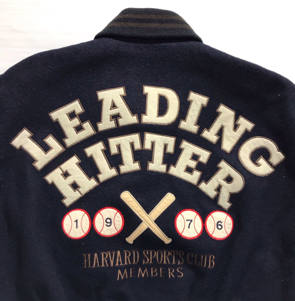ハーバード HARVARD UNIVERSITY 牛革 革袖 スタジャン 黒 M