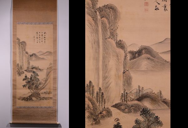瓢】 華岳 山水 絹本 明治時代頃 掛け軸(山水、風月)｜売買された 