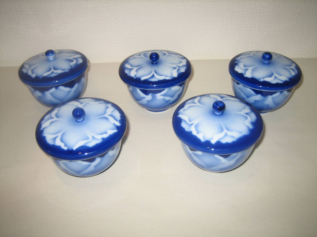 【送料無料】深川製磁 有田焼 花 宮型汲出揃 蓋付湯呑５客組 _1