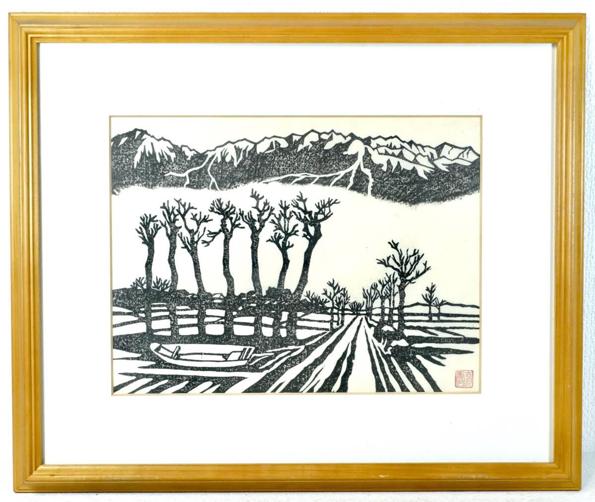 売り切り特価!　泉田康治作　「水郷乃里」 木版画　4号サイズ　真作　額装　在銘 日本木版画界の有名画家が手掛けた作品！　HKE