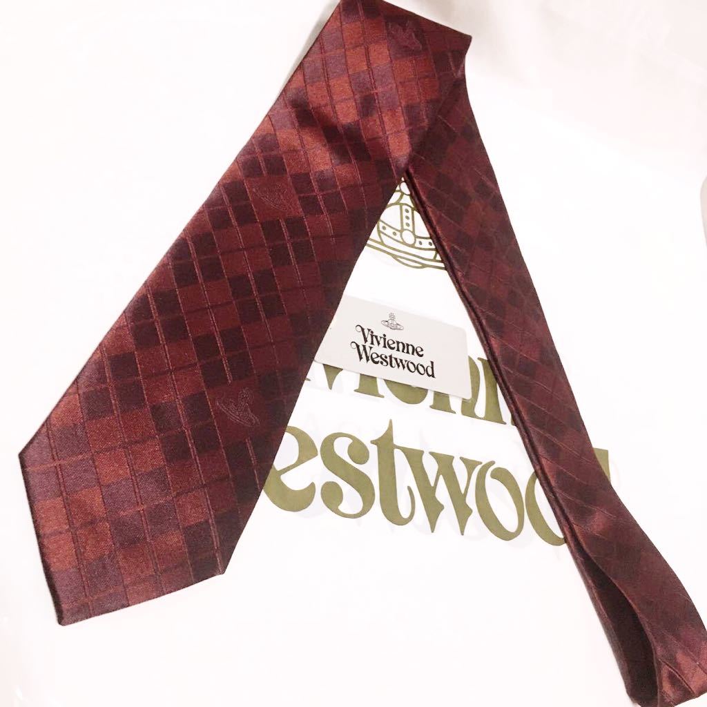 ○新品○送料込/13200円 Vivienne Westwood ネクタイ 赤×ワイン ダイヤ