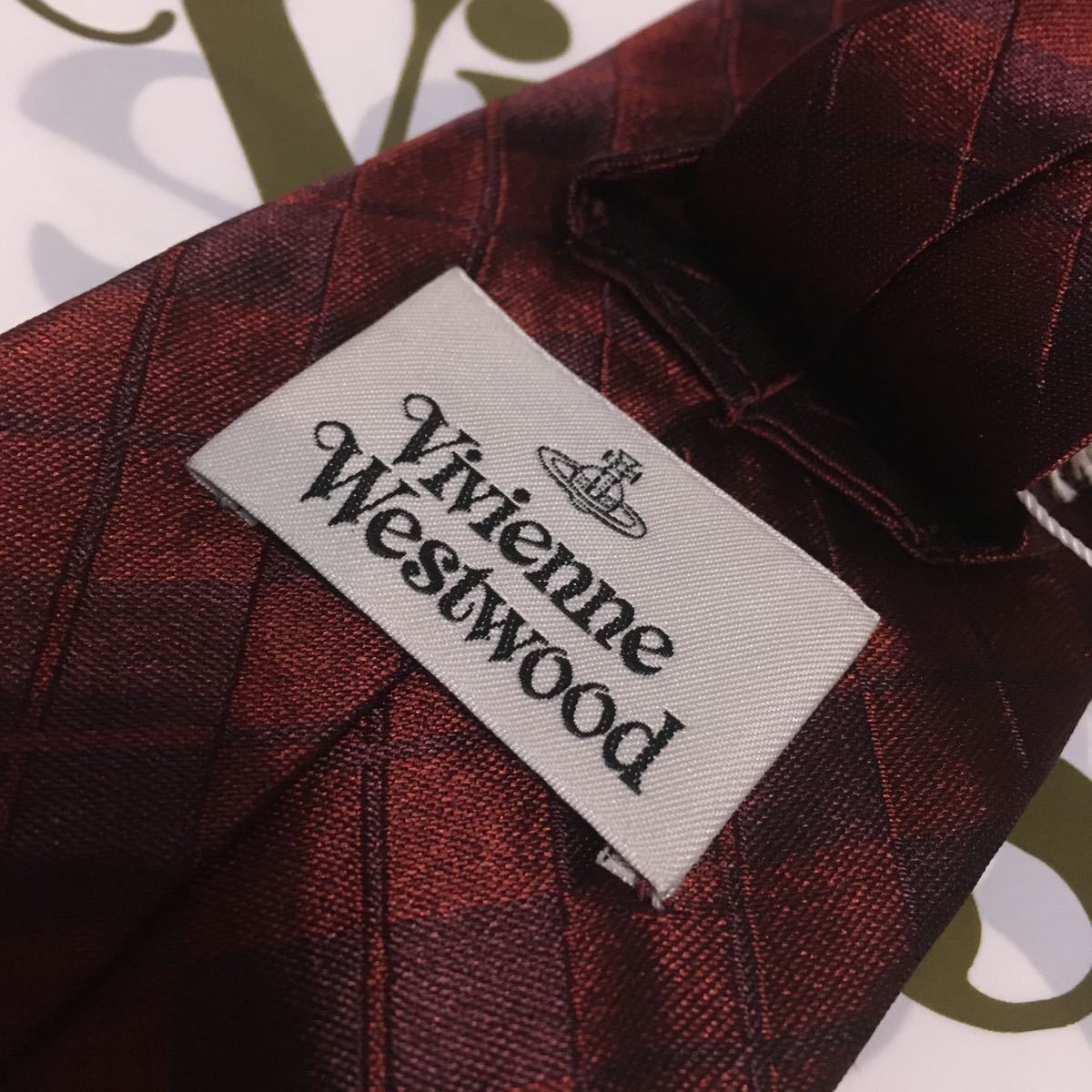 ○新品○送料込/13200円 Vivienne Westwood ネクタイ 赤×ワイン ダイヤ