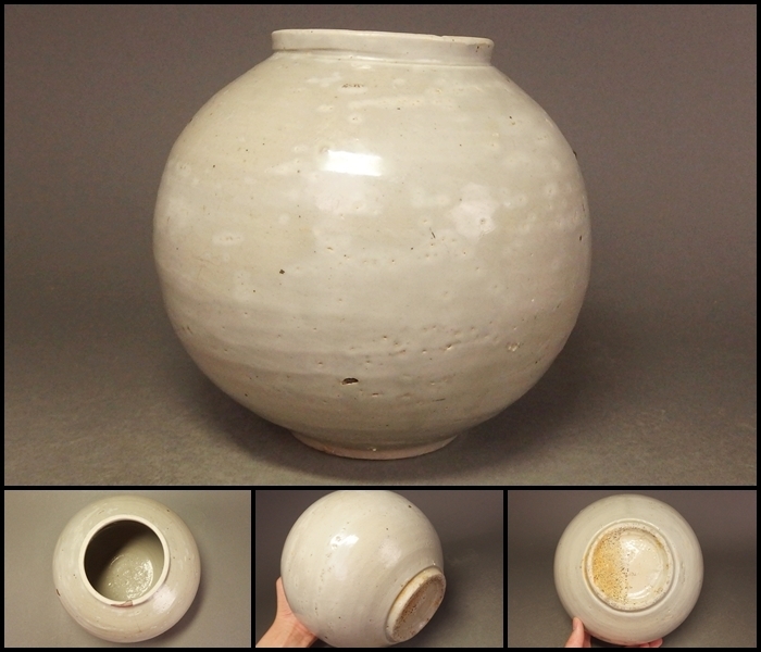 李朝時代 白磁雨漏り手丸壺 朝鮮美術 ⑩