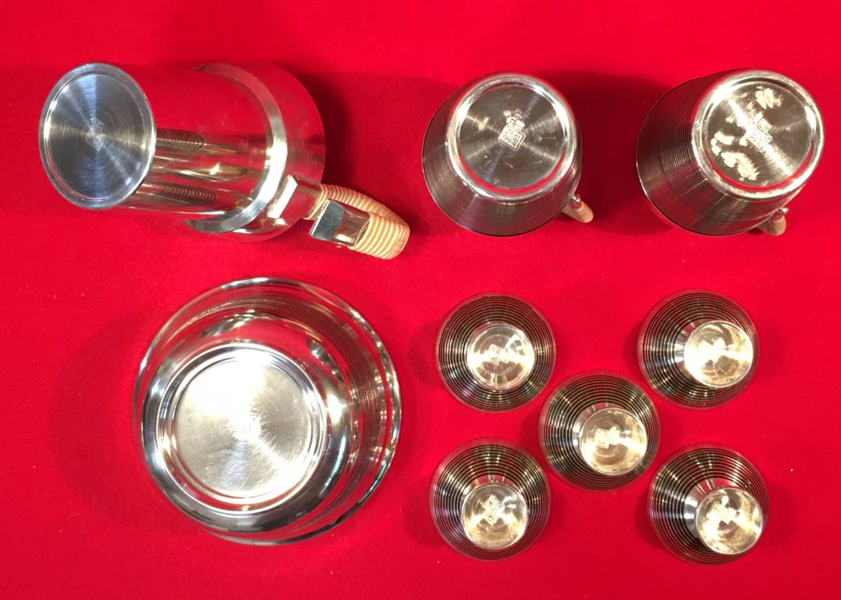 茶道具『錫製酒器セット 9点まとめて共箱入(徳利＋猪口＋銚子＋杯洗＋ 