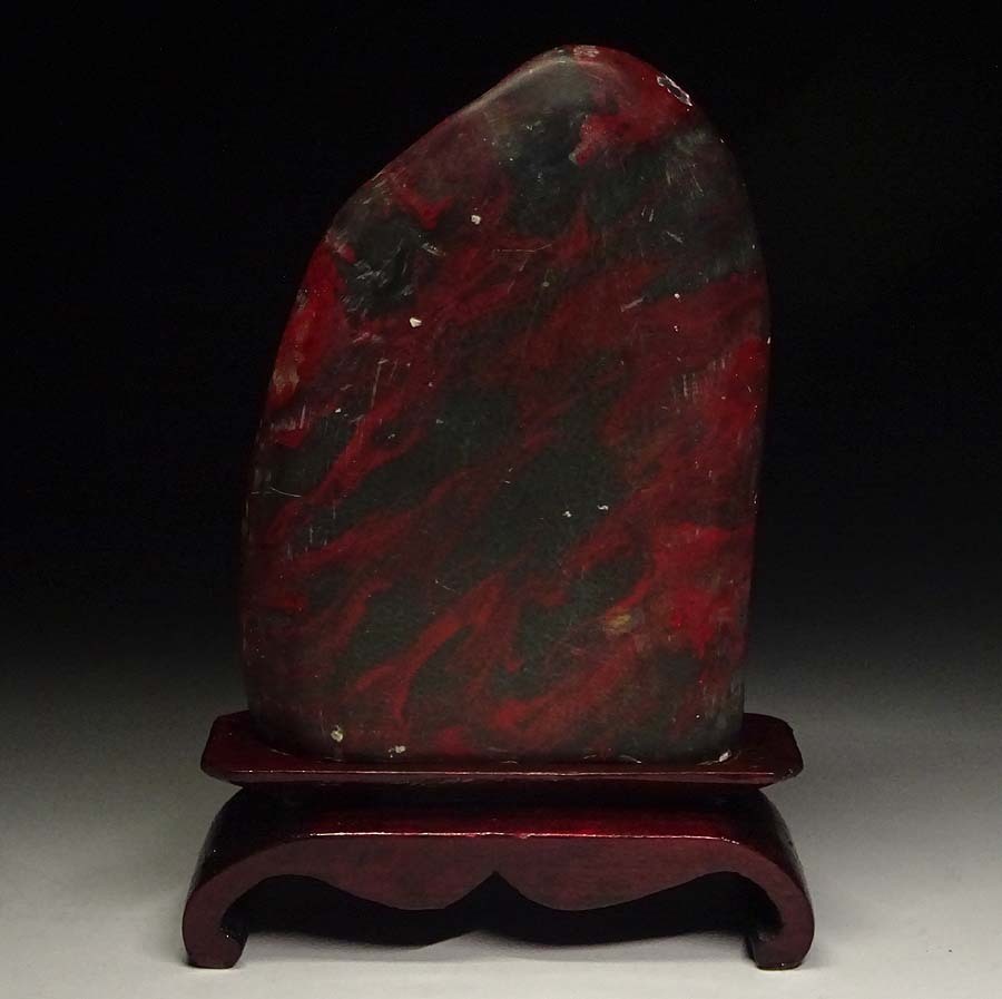 緑屋xt□ 中国古玩 鶏血石 観賞石 飾り石 台付 箱