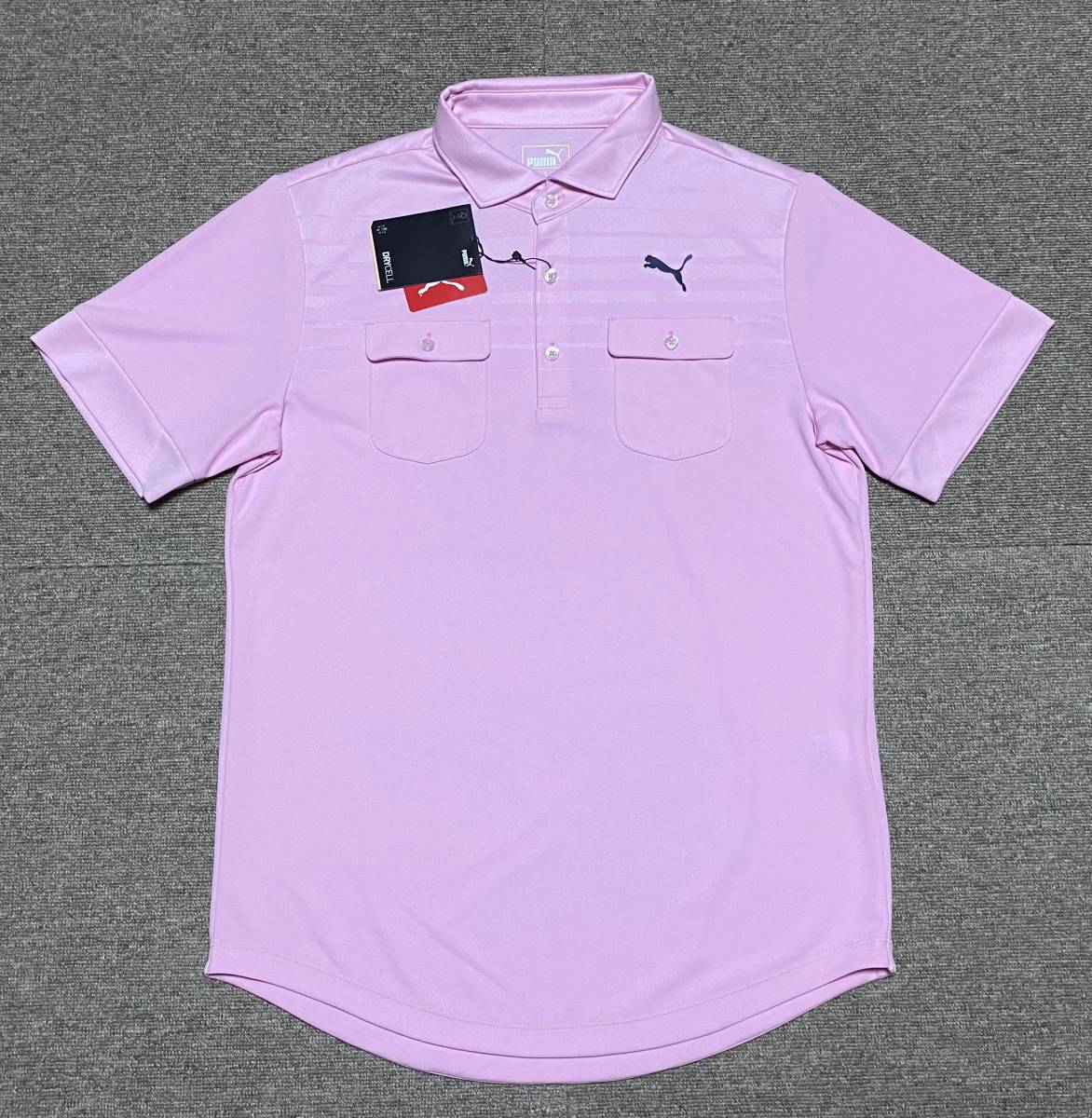 新品◇PUMA プーマ ゴルフ◇ フェイド ストライプ 半袖ポロシャツ ◇ペールピンク◇Mサイズ