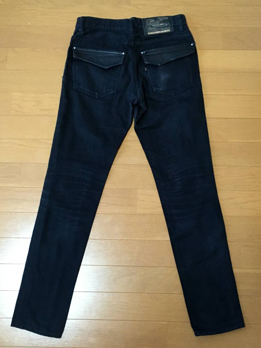 RUDE GALLERY デニム パンツ スリム 黒 2 ストレッチ レザー スラップ 