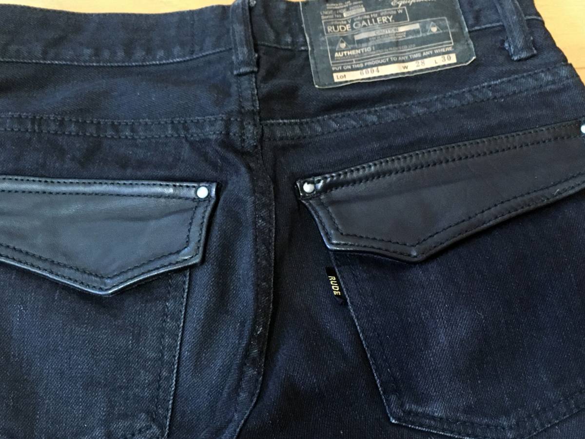 RUDE GALLERY デニム パンツ スリム 黒 2 ストレッチ レザー スラップ 