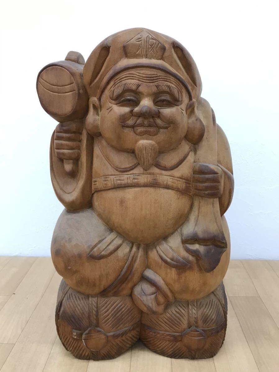 木彫 大黒様 七福神 大黒天 縁起物 一刀彫 彫刻 木 無垢材 木彫り 像樫 
