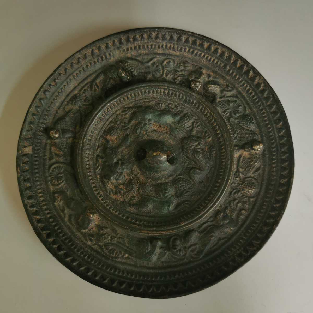 銅鏡 古銅製 海獣葡萄鏡 中国古美術 時代物 古鏡 唐時代 時代物 古銅