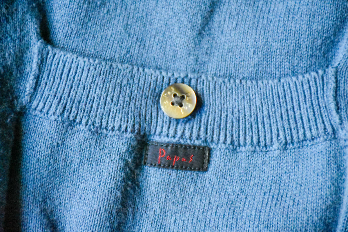 希少 良品 パパス Papas 日本製 ブランドネーム ネイビー コットン