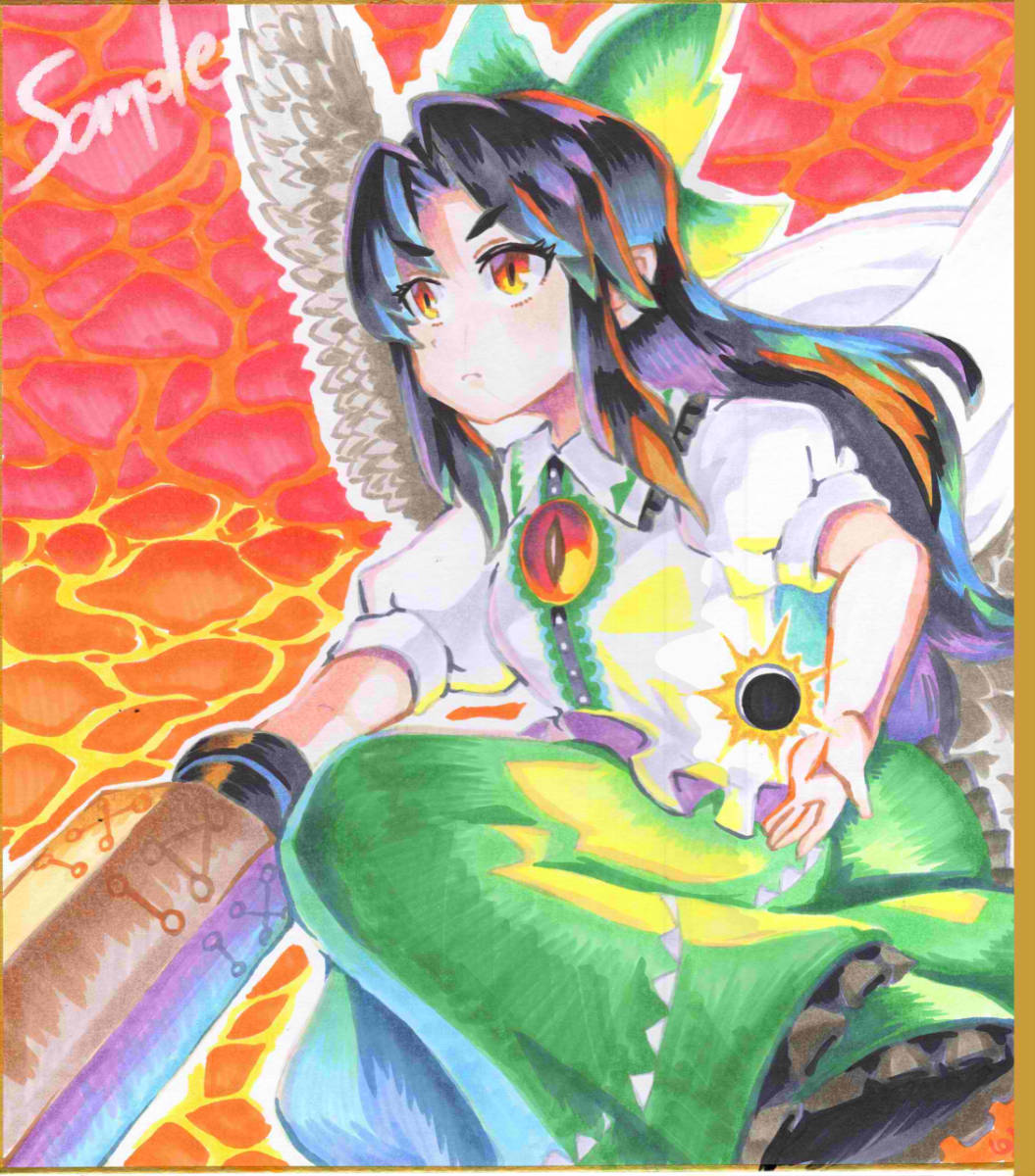 東方project　霊烏路空　手描き色紙