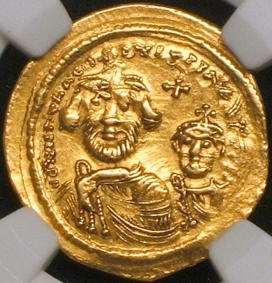 ビザンツ帝国金貨】(2肖像タイプ NGC-XF 西暦613-641年 4.39g/高品位