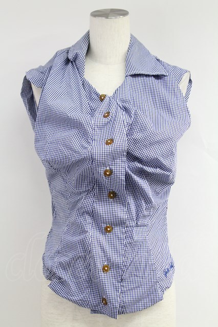 100%新品，得価 品 ギンガムチェックノースリーブシャツVivienne Westwood ヴィヴィアンウエストウッド 21-03-31-019t-bl-OD-ZT ⑥(長袖シャツ)｜売買されたオークション情報、yahooの商品情報をアーカイブ公開 - オー 女性用