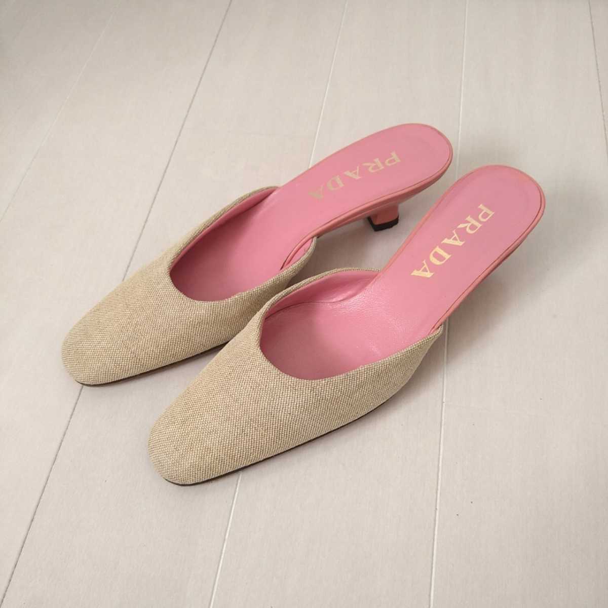 良品PRADA【プラダ】ミュールパンプス ベージュ 23-23.5cm