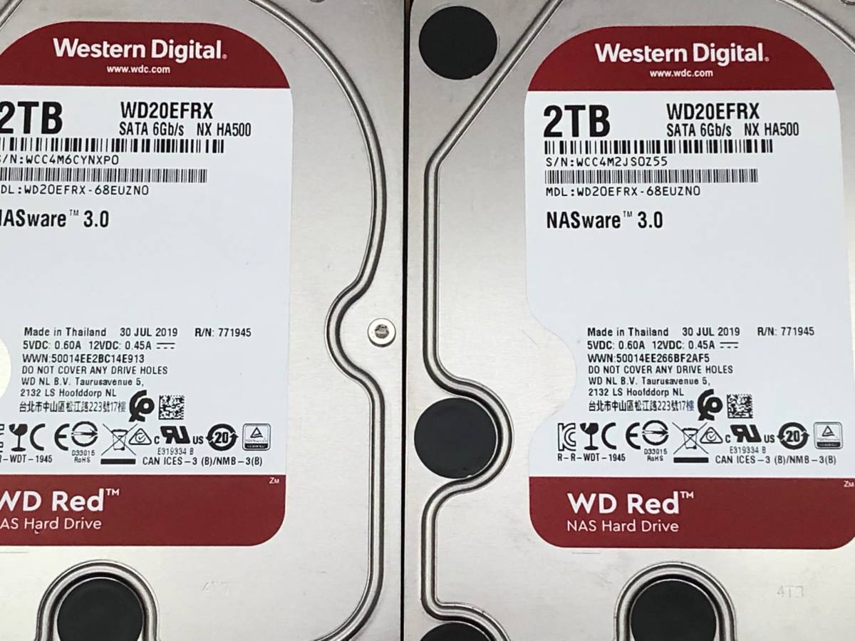 送料無料 ☆2TB×2セット☆ Western Digital RED【時間:7916h&7916h