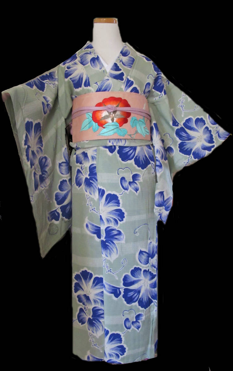 朝のかがやき＊単衣＊朝顔 水色 ターコイズブルー 壺たれ 花