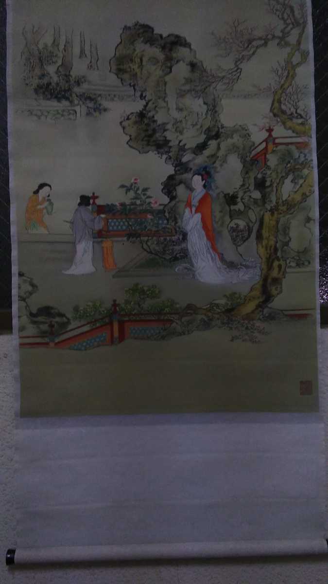 掛軸 仕女図 刺繍 縫い物 人物 中国 中国美人画 人物画 仕女図 掛軸｜